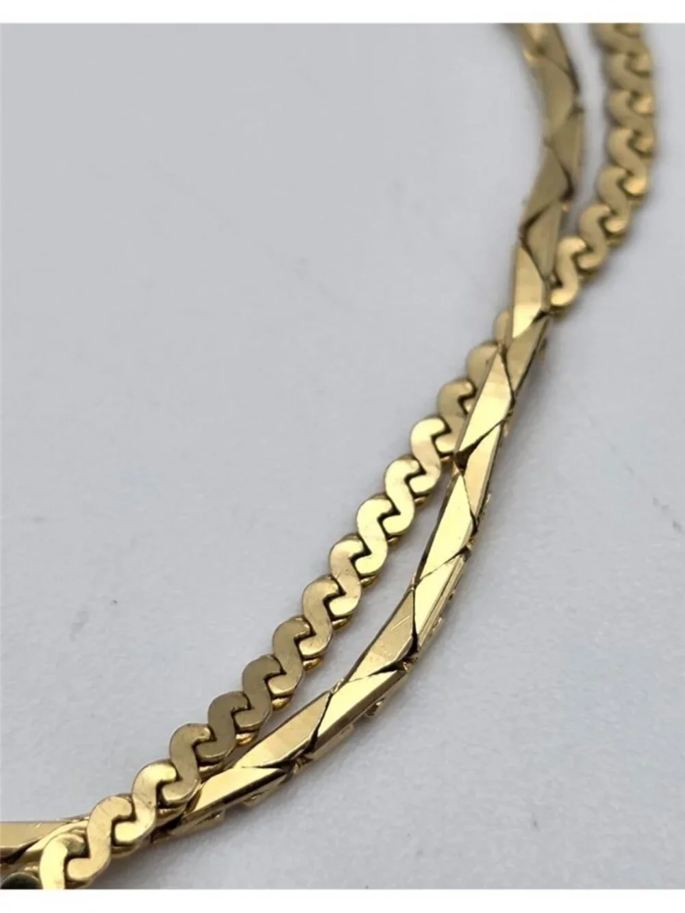Napier Gold Tone Double Strand Faceted Herringbone S Link Bracelet 7” Vintage